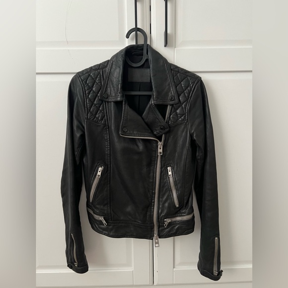 All Saints Cargo Distressed Leather Biker Jacket - Picture 9 of 9